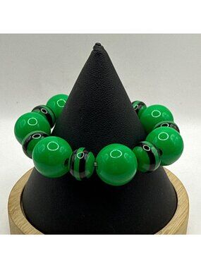 Vintage Green & Black Chunky Beaded Stretch Bracelet Retro Mod Y2K Statement